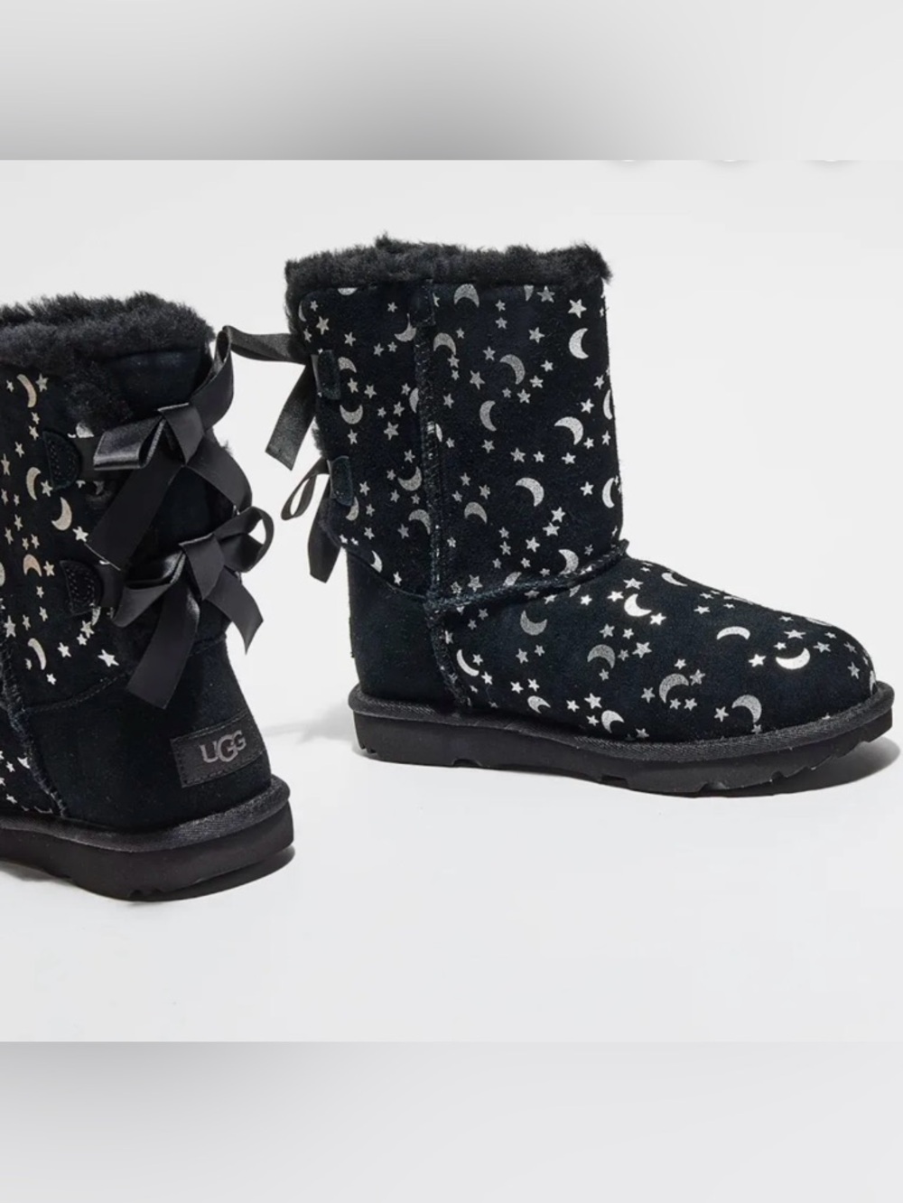 UGGs Australia Kids Black Bailey Bow, Moon & Stars Boots, Sz 10